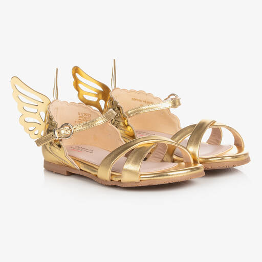 Sophia Webster Mini-Girls Gold Leather Heavenly Sandals | Childrensalon