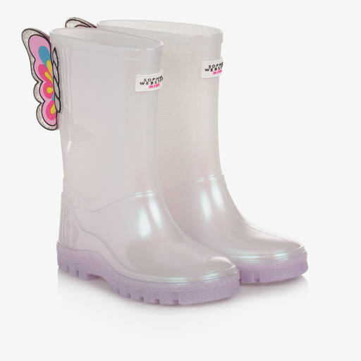 Sophia Webster Mini-Girls White Butterfly Rain Boots | Childrensalon