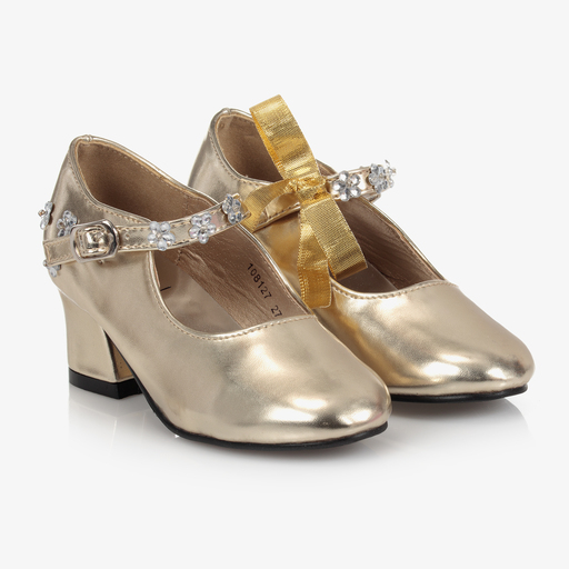 Souza-حذاء بسيّر جلد صناعي لون ذهبي متاليك للبنات | Childrensalon