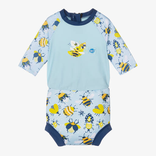 Splash About-Blue Bee Happy Nappy Baby Sun Suit (UPF 50+) | Childrensalon