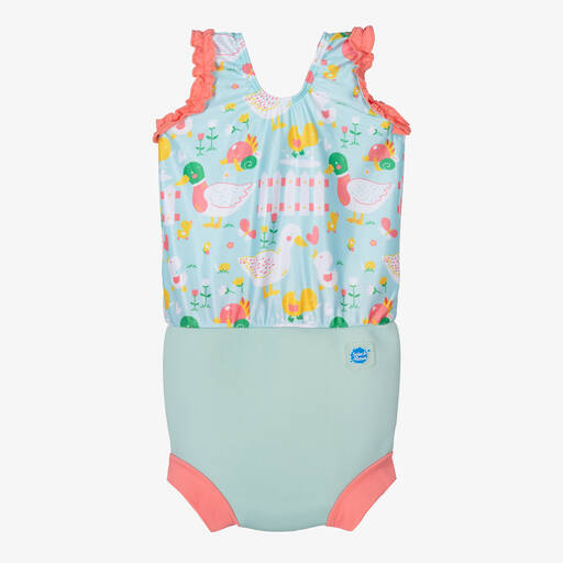 Splash About-Girls Blue Happy Nappy Swimsuit (UPF50+) | Childrensalon
