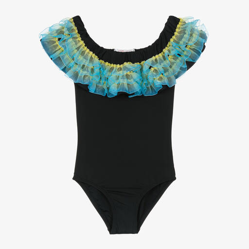 Stella Cove-Girls Black Organza Ruffle Swimsuit | Childrensalon