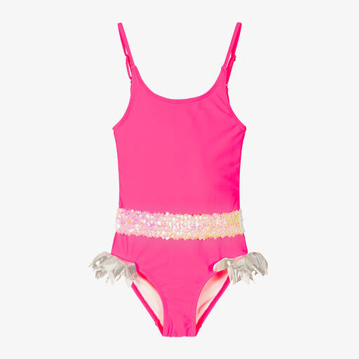Stella Cove-Girls Neon Pink Ruffle Swimsuit | Childrensalon