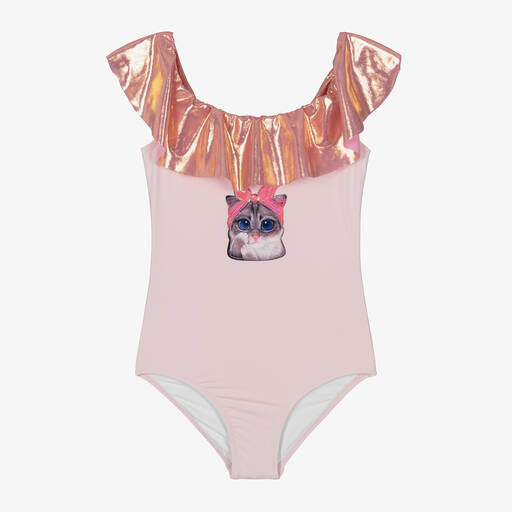 Stella Cove-Girls Pink Ruffle Kitten Swimsuit | Childrensalon
