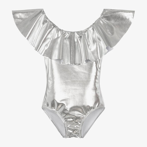 Stella Cove-Girls Silver Ruffle Swimsuit | Childrensalon