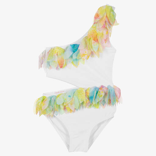 Stella Cove-Girls White & Rainbow Petals Swimsuit | Childrensalon