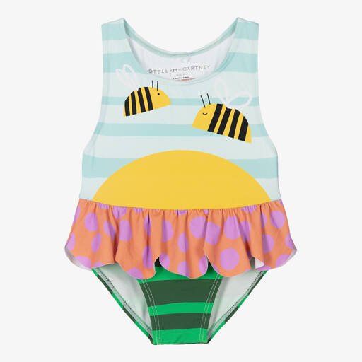 Stella McCartney Kids-Baby Girls Blue & Pink Bee Swimsuit | Childrensalon