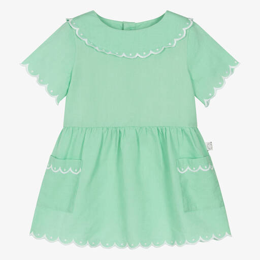 Stella McCartney Kids-Baby Girls Green Linen & Cotton Dress | Childrensalon