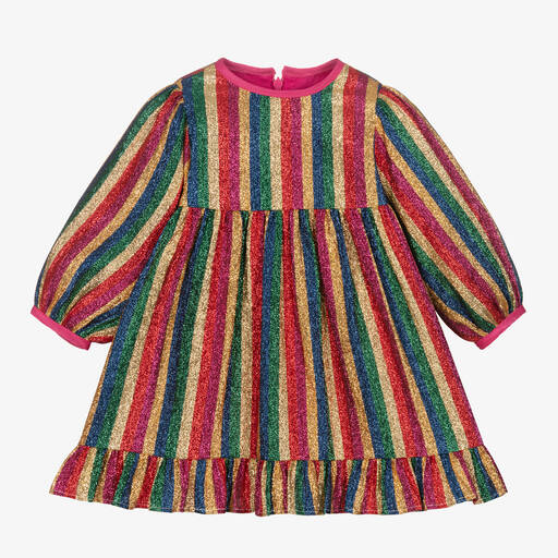 Stella McCartney Kids-Baby Girls Rainbow Glitter Stripe Dress | Childrensalon