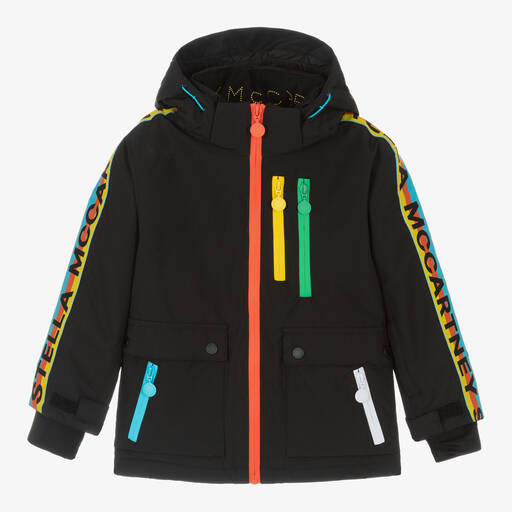 Stella McCartney Kids Ski Wear Capsule-Black Colourblock Zip Ski Jacket | Childrensalon