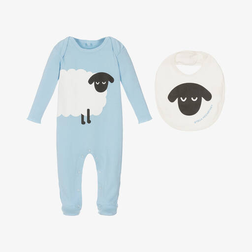 Stella McCartney Kids-Blue Sheep Print Cotton Babysuit Gift Set | Childrensalon