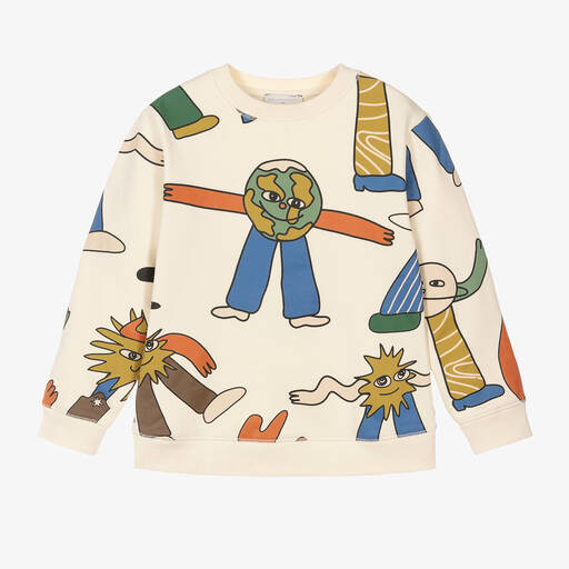 Stella McCartney Kids-Boys Beige Cosmic Print Cotton Sweatshirt | Childrensalon