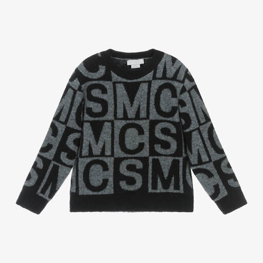 Stella McCartney Kids-Boys Black & Grey Wool SMC Logo Sweater | Childrensalon