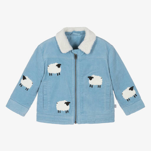 Stella McCartney Kids-Veste en jean bleue avec col en sherpa et imprimé moutons | Childrensalon