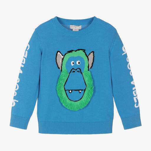 Stella McCartney Kids-Boys Blue Monkey Knitted Sweater | Childrensalon