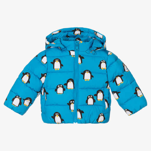 Stella McCartney Kids-Boys Blue Penguin Print Puffer Jacket | Childrensalon