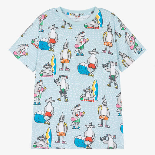 Stella McCartney Kids-Boys Blue Shark Organic Cotton T-Shirt | Childrensalon