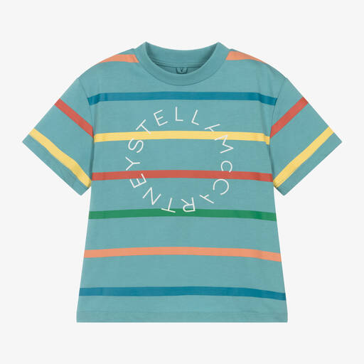Stella McCartney Kids-Boys Blue Striped Cotton T-Shirt | Childrensalon