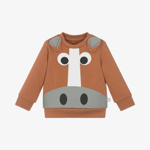 Stella McCartney Kids-Boys Brown Horse Cotton Sweatshirt | Childrensalon