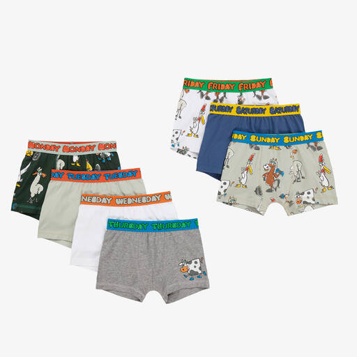 Stella McCartney Kids-Boys Green Animal Boxer Shorts (7 Pack) | Childrensalon