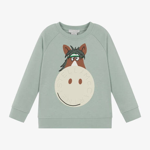 Stella McCartney Kids-Boys Green Horse Print Cotton Sweatshirt | Childrensalon