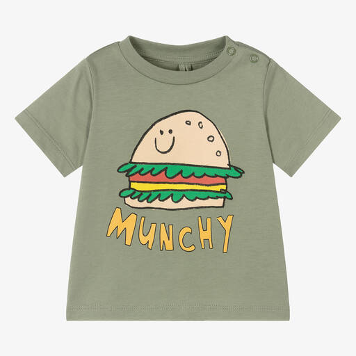 Stella McCartney Kids-Зеленая футболка из органического хлопка с сэндвичем | Childrensalon