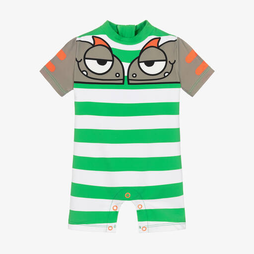 Stella McCartney Kids-Boys Green Striped Lizard Sun Suit (UPF50+) | Childrensalon