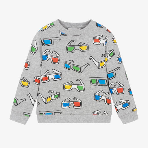 Stella McCartney Kids-Boys Grey Cotton Glasses Sweatshirt | Childrensalon