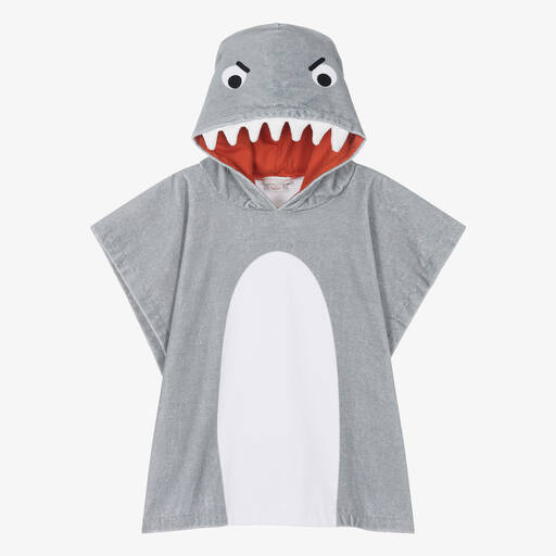 Stella McCartney Kids-Boys Grey Cotton Shark Poncho Towel | Childrensalon