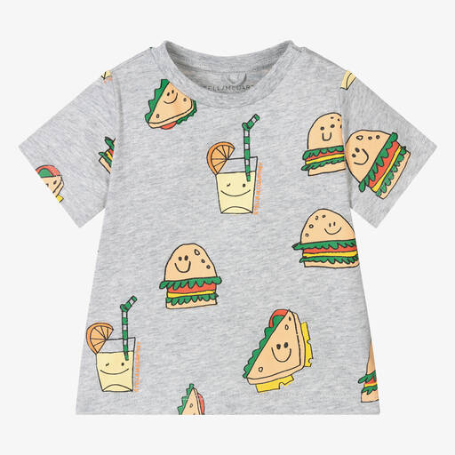 Stella McCartney Kids-Серая футболка из органического меланжа с сэндвичами | Childrensalon