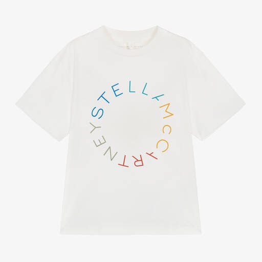 Stella McCartney Kids-Boys Ivory Cotton Circular Logo T-Shirt | Childrensalon