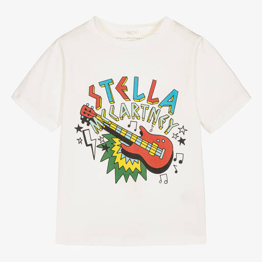 Stella McCartney Kids-Boys Ivory Cotton Logo T-Shirt | Childrensalon