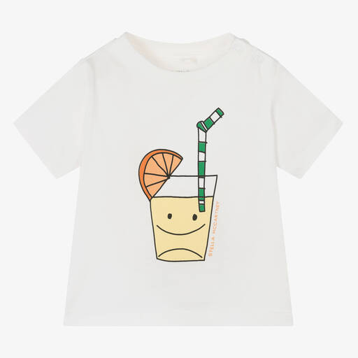 Stella McCartney Kids-Кремовая футболка из органического хлопка с лимонадом | Childrensalon