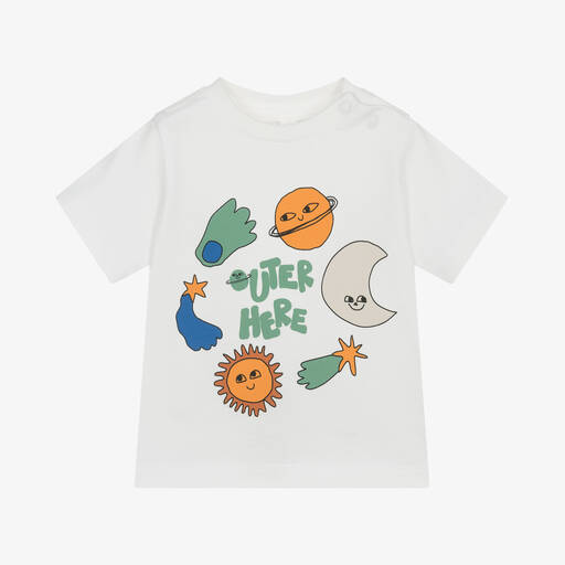 Stella McCartney Kids-Boys Ivory Organic Cotton Slogan T-Shirt | Childrensalon