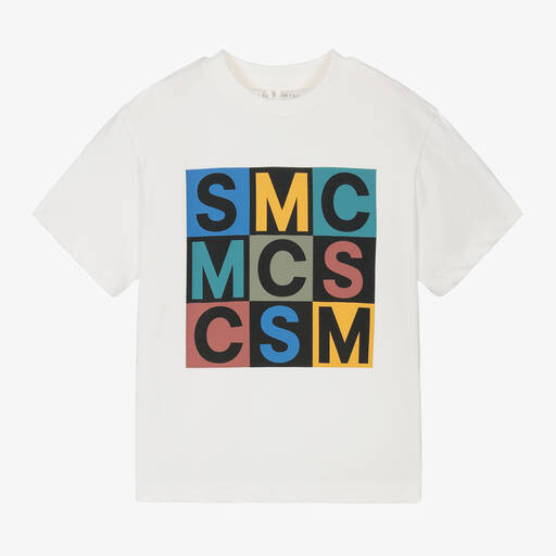 Stella McCartney Kids-Boys White Cotton Box Logo T-Shirt | Childrensalon