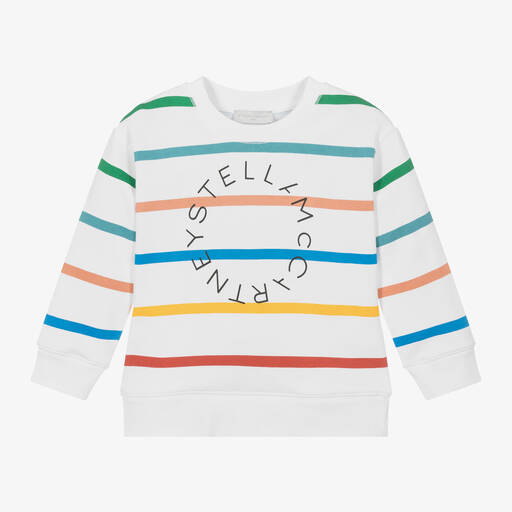 Stella McCartney Kids-Sweat-shirt blanc rayé en coton garçon | Childrensalon