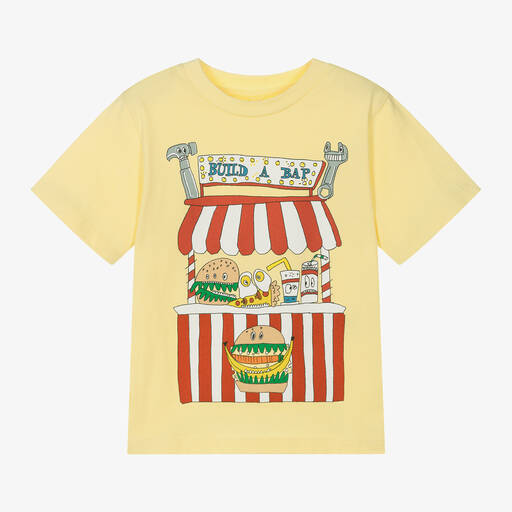 Stella McCartney Kids-Boys Yellow Cotton Burger Stand T-Shirt | Childrensalon