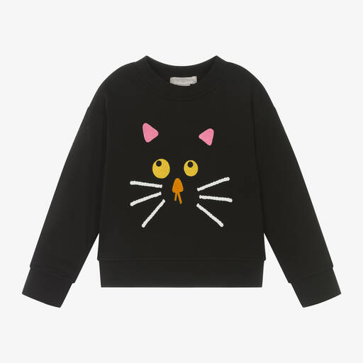 Stella McCartney Kids-Girls Black Cotton Cat Sweatshirt | Childrensalon