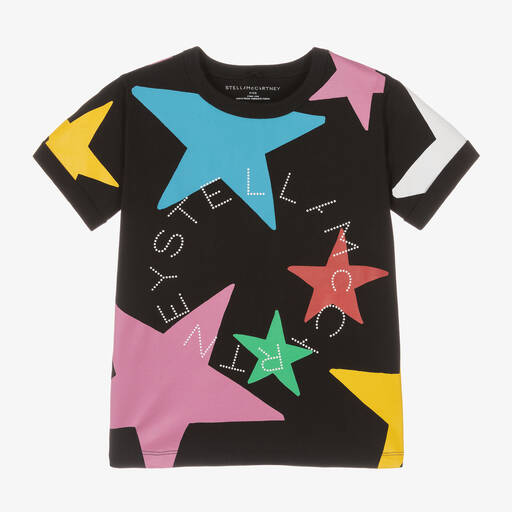 Stella McCartney Kids-Girls Black Cotton Star Print T-Shirt | Childrensalon