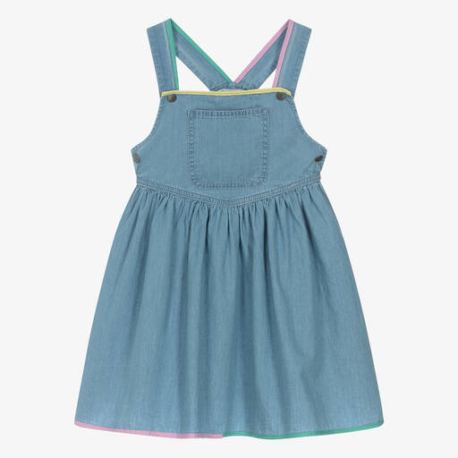 Stella McCartney Kids-Girls Blue Chambray Dungaree Dress | Childrensalon