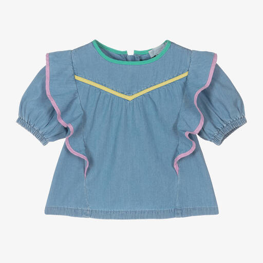 Stella McCartney Kids-Голубая блузка из хлопкового шамбре для девочек | Childrensalon