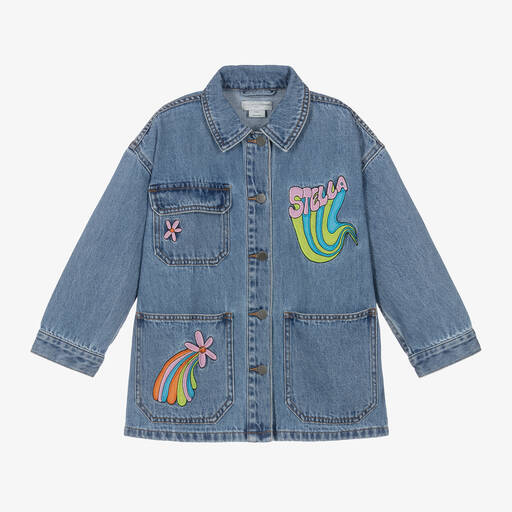 Stella McCartney Kids-Girls Blue Denim Embroidered Jacket | Childrensalon