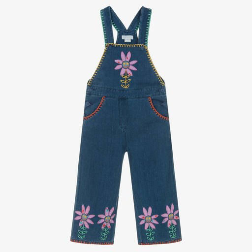 Stella McCartney Kids-Blaue florale Denim-Latzhose für Mädchen | Childrensalon