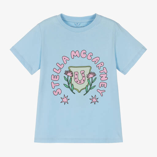 Stella McCartney Kids-Girls Blue Organic Cotton Horseshoe T-Shirt | Childrensalon