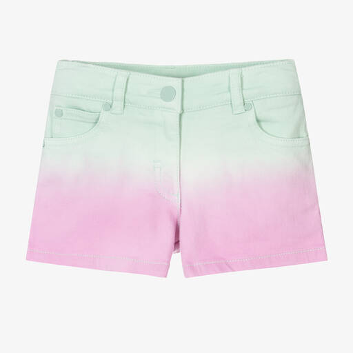 Stella McCartney Kids-Girls Green & Pink Ombré Denim Shorts | Childrensalon