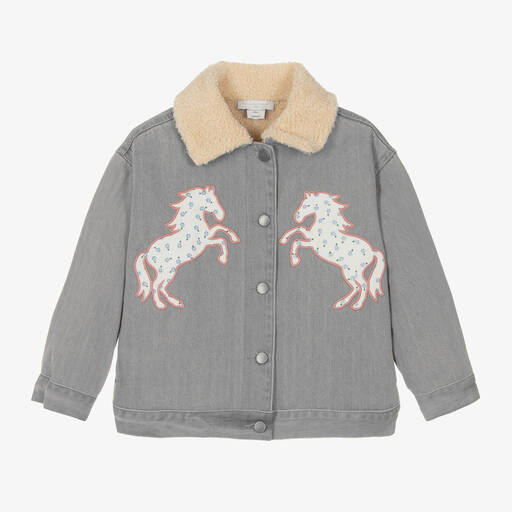 Stella McCartney Kids-Veste en jean gris appliqué cheval fille | Childrensalon