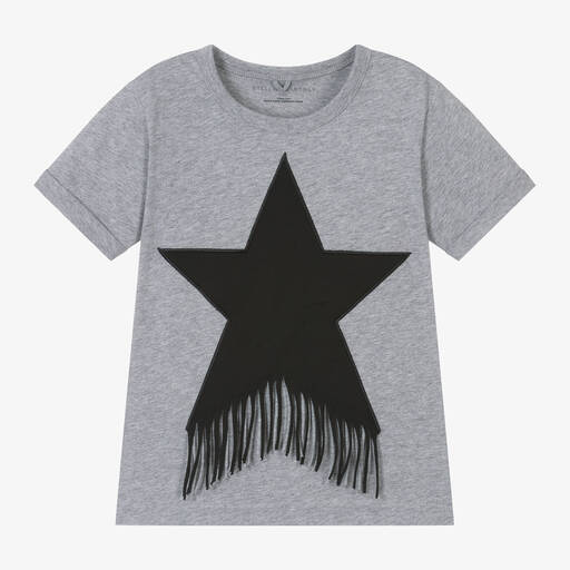 Stella McCartney Kids-Girls Grey Organic Cotton Star T-Shirt | Childrensalon