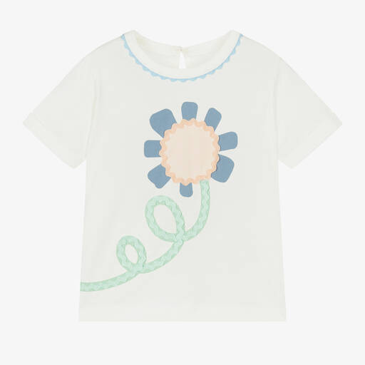 Stella McCartney Kids-Girls Ivory Cotton Flower T-Shirt | Childrensalon