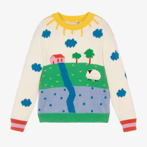 Stella McCartney Kids-Girls Ivory Cotton Knit Farm Sweater | Childrensalon