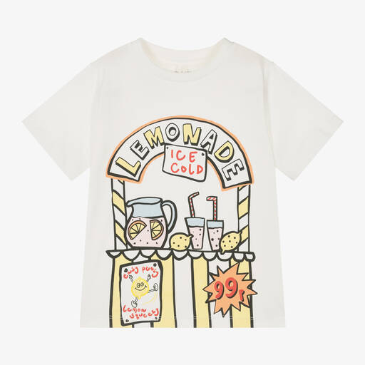 Stella McCartney Kids-Girls Ivory Cotton Lemonade T-Shirt | Childrensalon